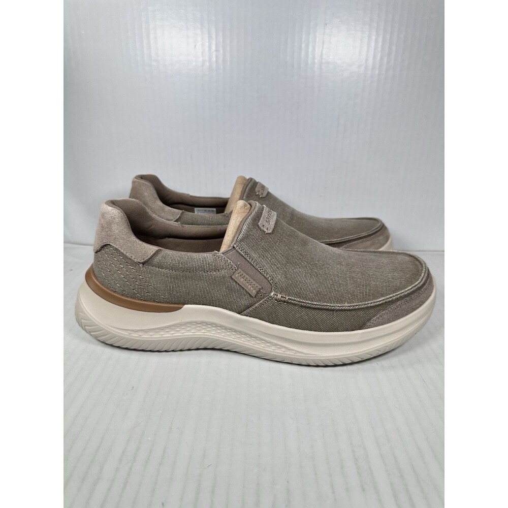 Size 9 SKECHERS Hasting-Vigo 205366 Taupe Relaxed Fit Sneaker Shoes Slip On NEW